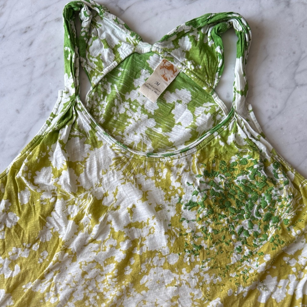 Anthropologie Lime and White Floral Tank Top
